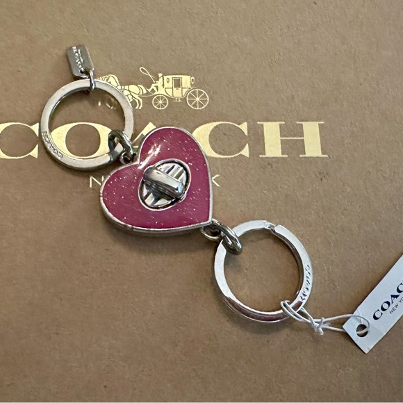 Coach Pink Glitter Heart Valet Keychain Fob Bag Charm - Picture 4 of 13